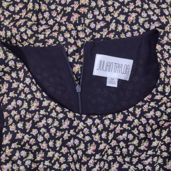 Vintage Julian Taylor Black Floral Sleeveless Lined Midi Dress Size 10P - Picture 5 of 7